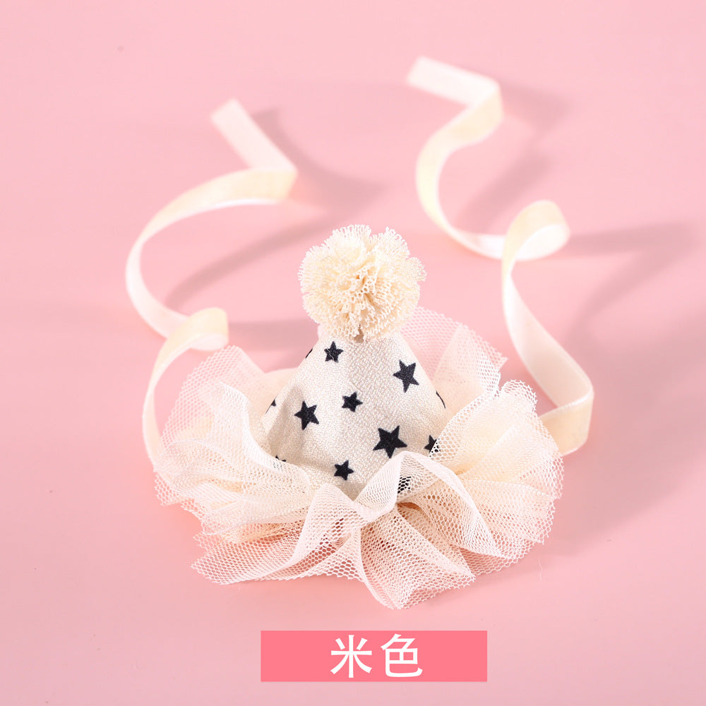 Wholesale 5pcs Fairy Lace Sequins Stereo Birthday Hat Five-pointed Star Headdress Bow Wedding Princess